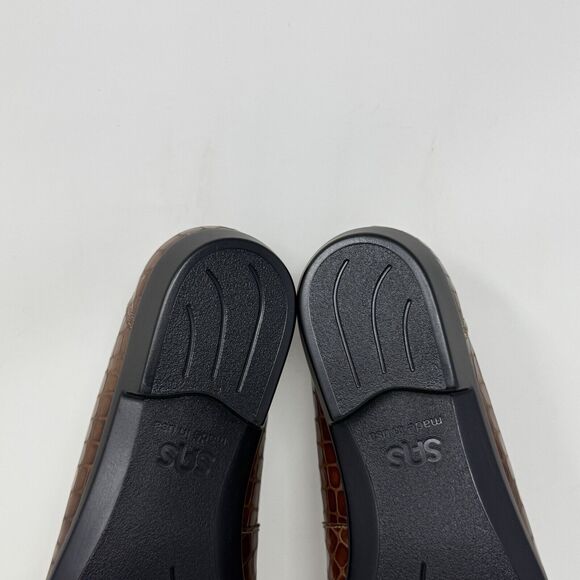 SAS Joy Loafers Womens 6.5 W Wide Brown Leather Croc Slip On Casual Comfort USA - Picture 14 of 15